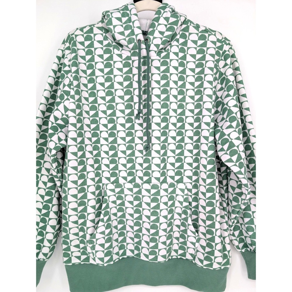 Cali 1850 Los Angeles Green White Geometric Heart‎ Hoodie Small Oversized Cozy - Picture 3 of 9